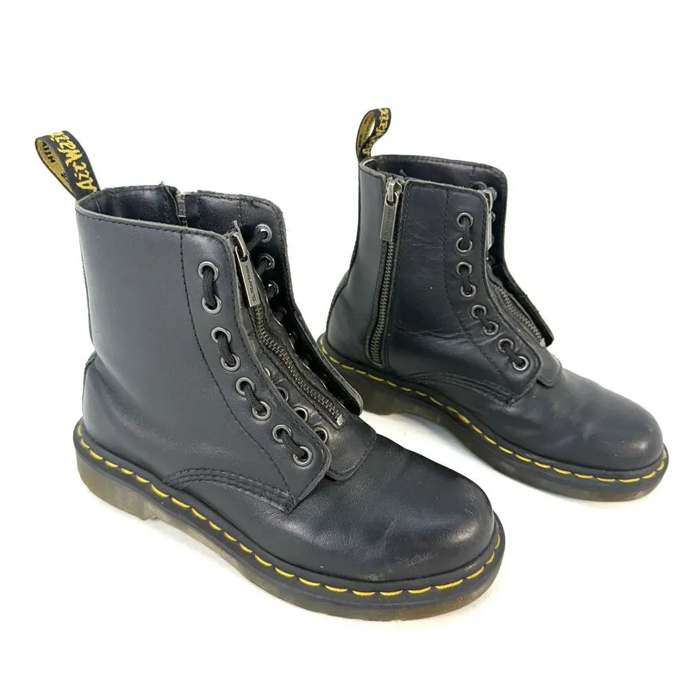 Dr. Martens 1460 Twin Zip 27629001 Women's Black Double Zip Leather Boots Size 6